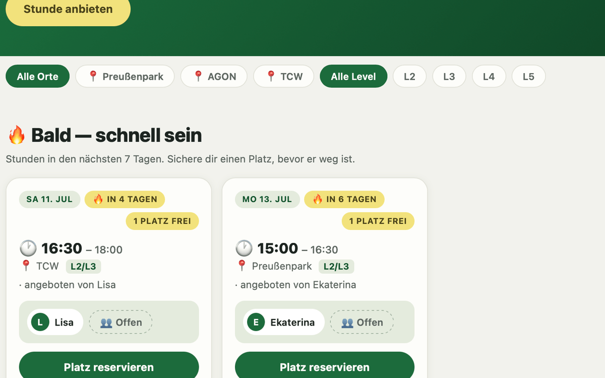 Screenshot of a court booking app built by Dilem Kaya